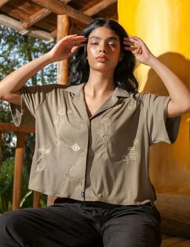 Camisa Cuello Sport Rib Hopper verde militar Mujer