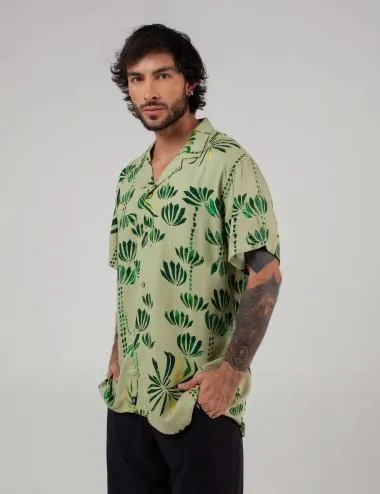 Camisa Cuello Sport manga corta  Acre verde Hombre