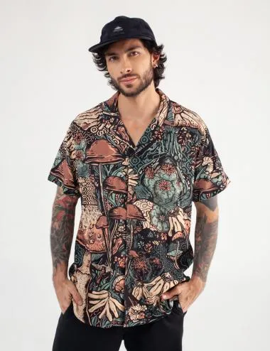 Camisa Cuello Sport manga corta Jardín de los Dioses multicolor Hombre