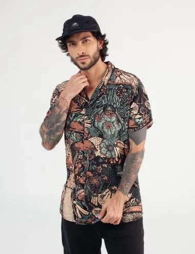 Camisa Cuello Sport manga corta Jardín de los Dioses multicolor Hombre