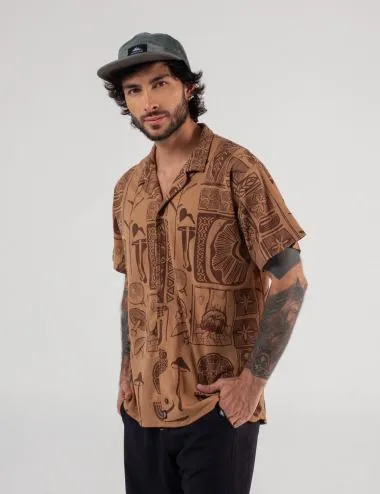 Camisa  Cuello Sport manga corta Micorriza mostaza Hombre