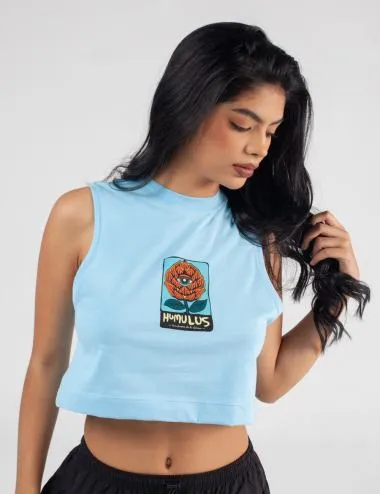 Crop Top Cuello Alto Lúpulo azul claro Mujer