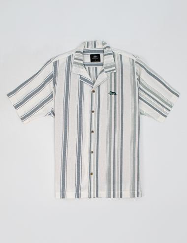 Camisa Cuello Sport manga corta  Surf line  crudo + verde Hombre