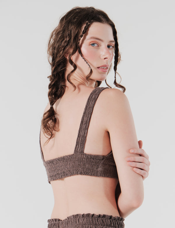 Bra Top Ajustado Ondas Cafe Mujer