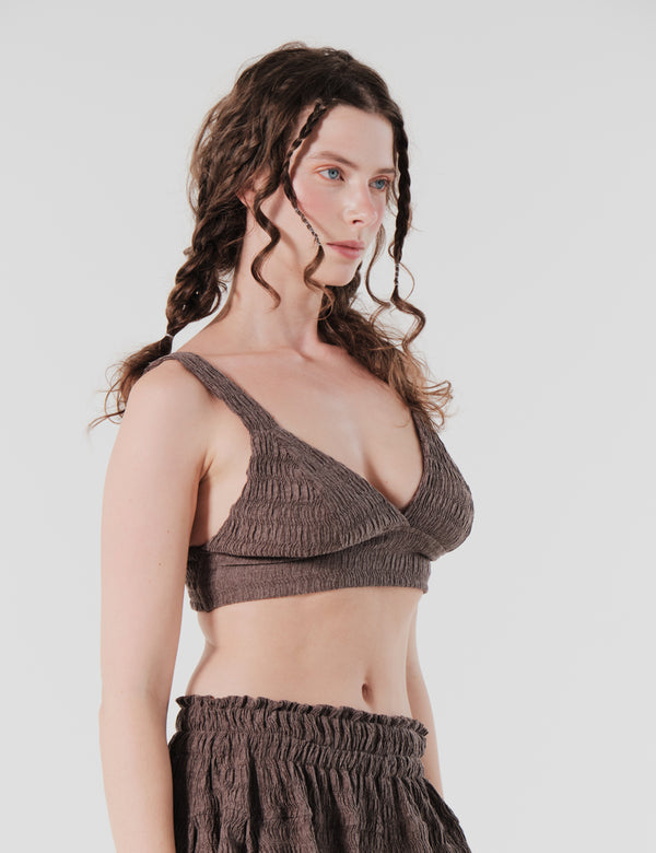 Bra Top Ajustado Ondas Cafe Mujer