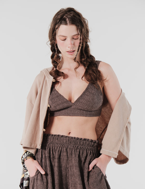 Bra Top Ajustado Ondas Cafe Mujer