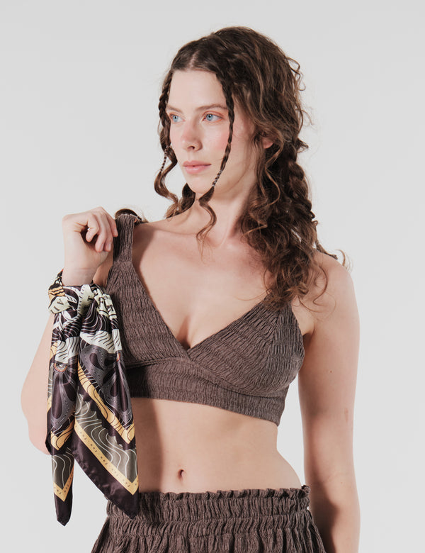 Bra Top Ajustado Ondas Cafe Mujer