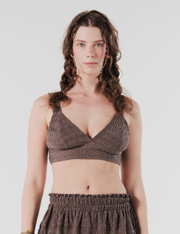 Bra Top Ajustado Ondas Cafe Mujer