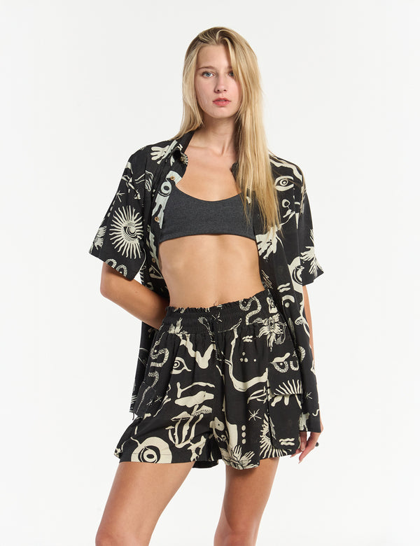 Camisa Regular Fit Chacras  negro + crudo mujer
