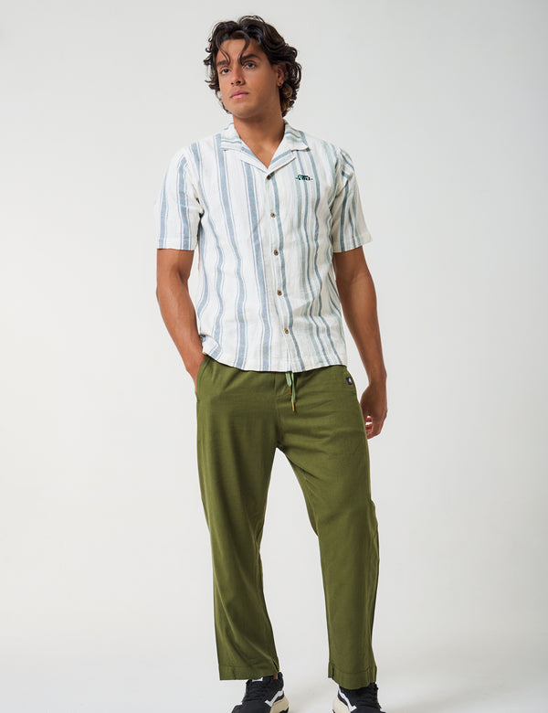 Camisa Cuello Sport manga corta Surf line crudo + verde Hombre