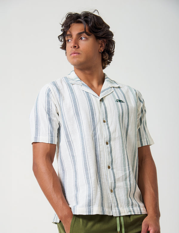 Camisa Cuello Sport manga corta Surf line crudo + verde Hombre