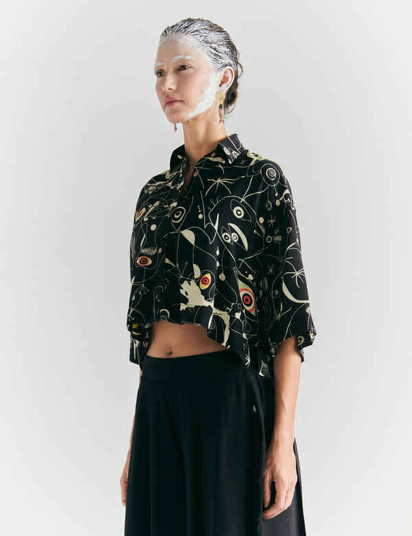 Camisa Oversize Ferra negro + crudo Mujer