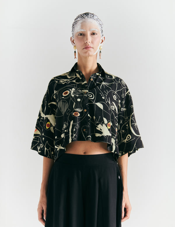 Camisa Oversize Ferra negro + crudo Mujer