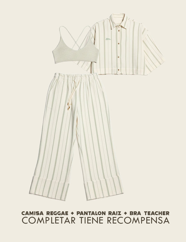 Pantalón Palazzo Raíz  crudo + verde Mujer