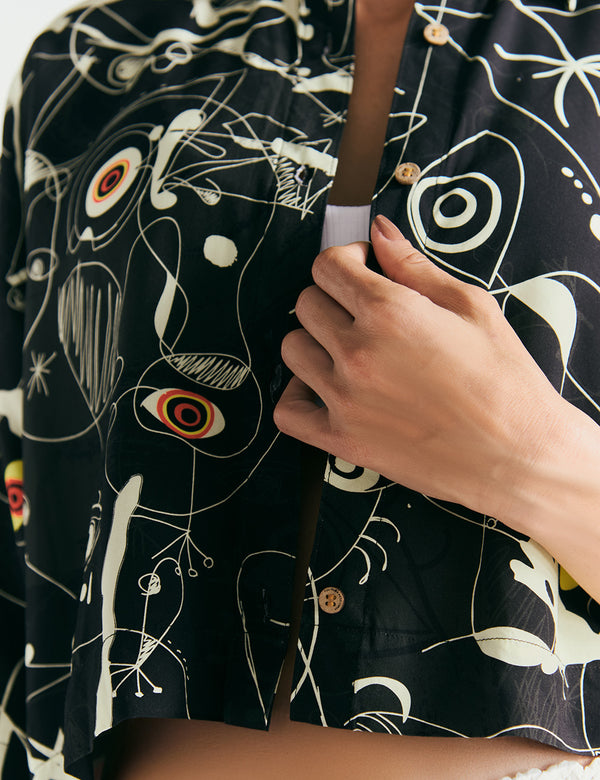 Camisa Oversize Ferra negro + crudo Mujer