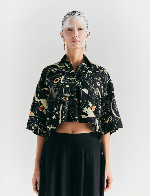 Camisa Oversize Ferra negro + crudo Mujer