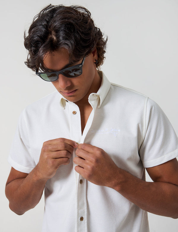 Camisa Regular Fit Pique crudo Hombre