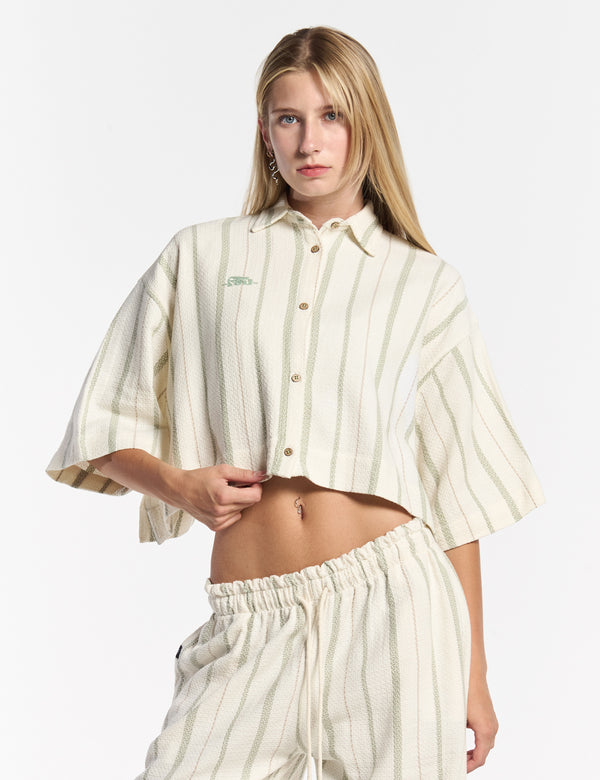 Camisa Cuello Sport manga corta  Reggae  crudo + verde Mujer