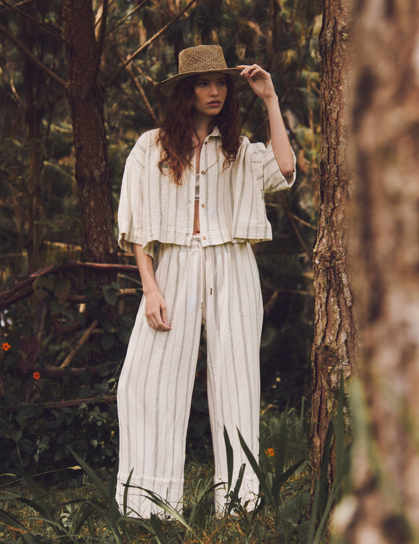 Pantalón Palazzo Raíz  crudo + verde Mujer