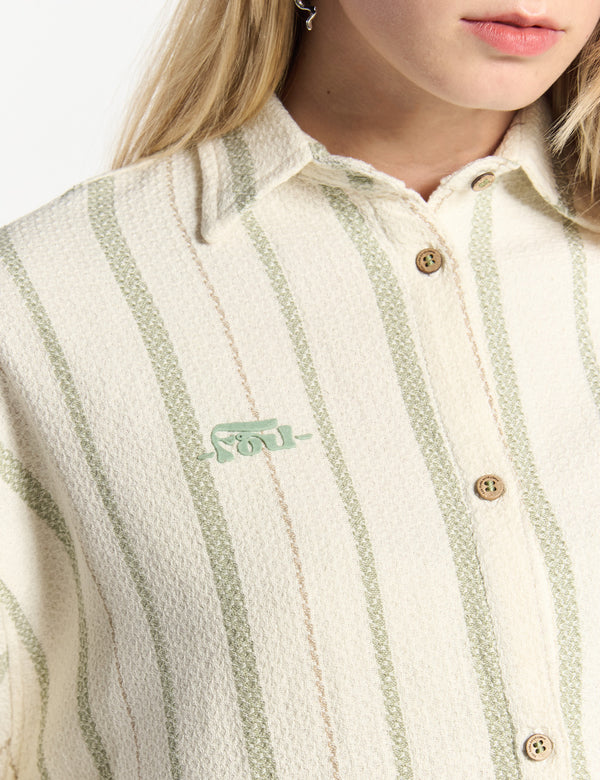 Camisa Cuello Sport manga corta  Reggae  crudo + verde Mujer