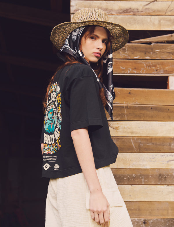 Camiseta Oversize Woody  negro Mujer