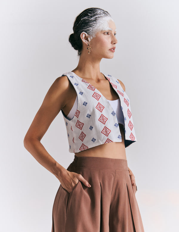 Chaleco Escote en Pico  Grecia blanco+azul+rojo Mujer