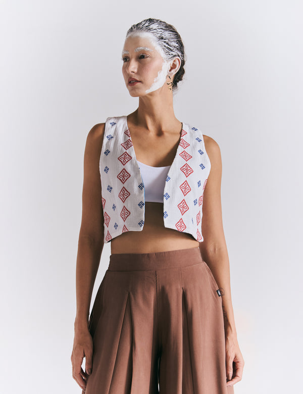 Chaleco Escote en Pico  Grecia blanco+azul+rojo Mujer