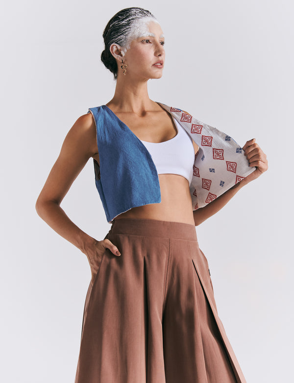 Chaleco Escote en Pico  Grecia blanco+azul+rojo Mujer