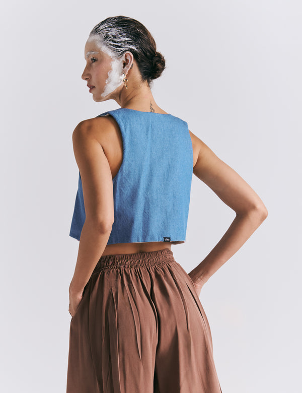 Chaleco Escote en Pico  Grecia blanco+azul+rojo Mujer