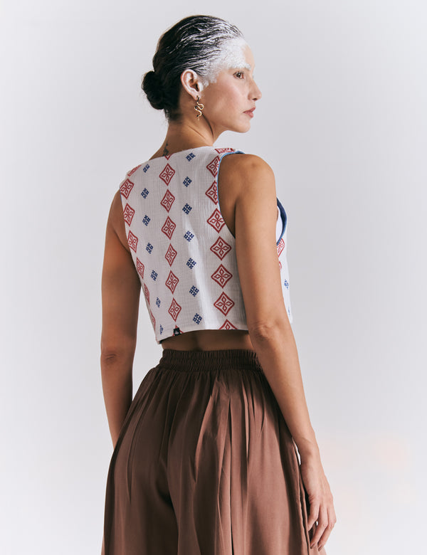 Chaleco Escote en Pico  Grecia blanco+azul+rojo Mujer