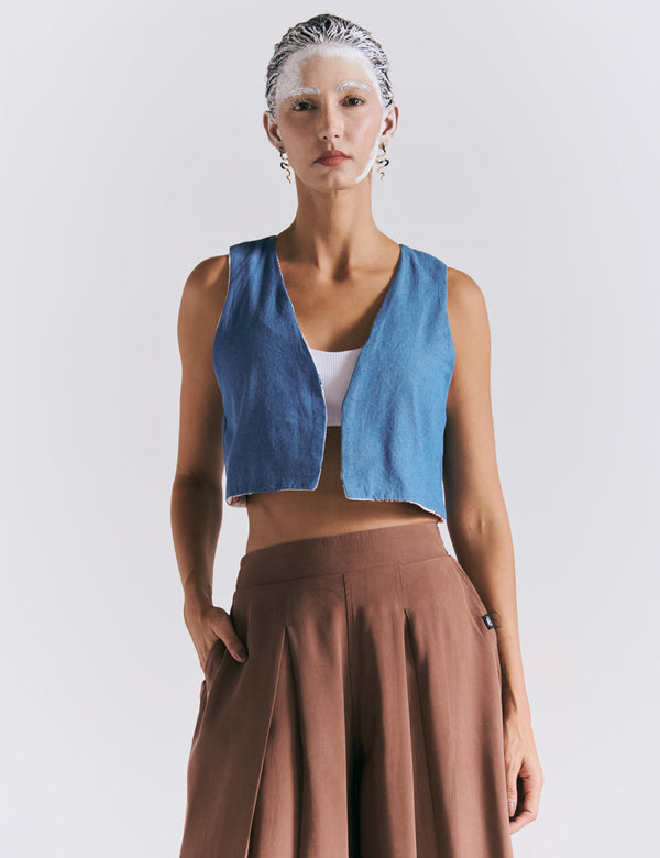 Chaleco Escote en Pico  Grecia blanco+azul+rojo Mujer