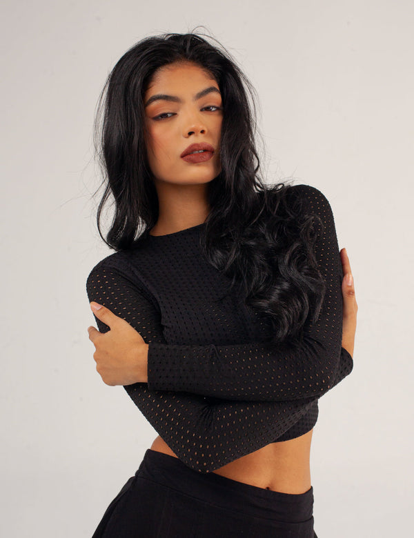 Crop Top Manga Larga NIGHT negro Mujer