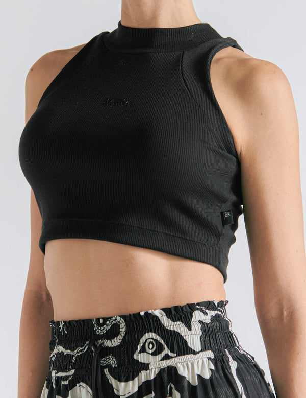 Crop Top Raglan  negro Mujer