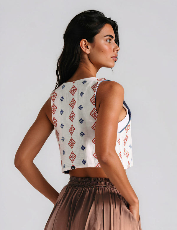 Chaleco Escote en Pico  Grecia blanco+azul+rojo Mujer