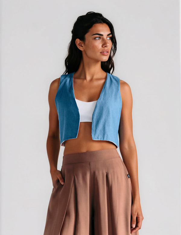 Chaleco Escote en Pico  Grecia blanco+azul+rojo Mujer