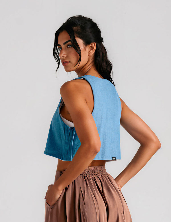 Chaleco Escote en Pico  Grecia blanco+azul+rojo Mujer