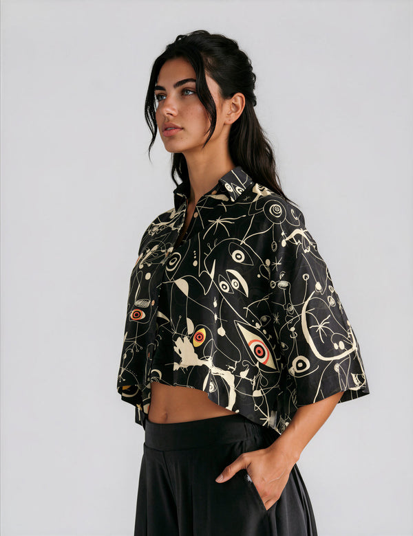 Camisa Oversize Ferra negro + crudo Mujer