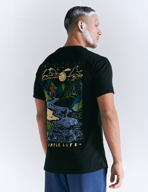 Camiseta Regular Fit Mountain Life negro Hombre