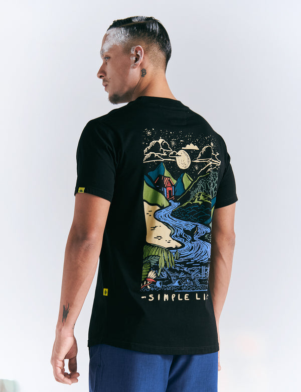Camiseta Regular Fit Mountain Life negro Hombre