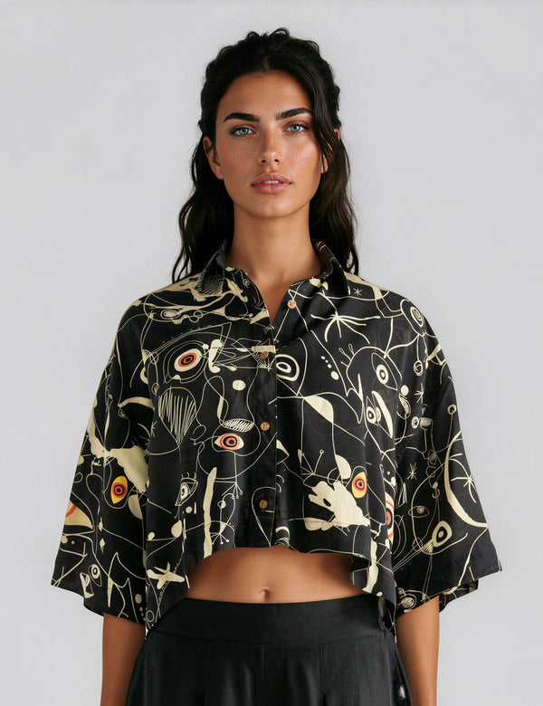 Camisa Oversize Ferra negro + crudo Mujer