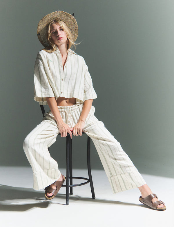 Pantalón Palazzo Raíz  crudo + verde Mujer