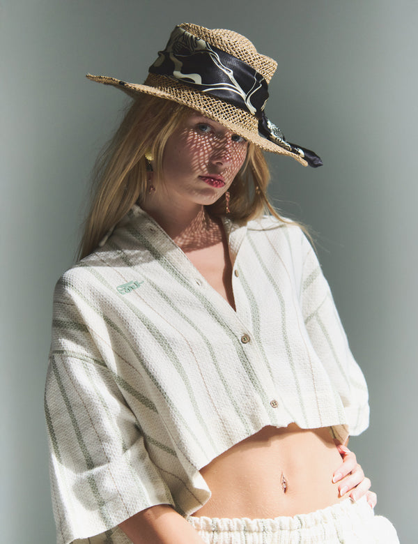 Camisa Cuello Sport manga corta  Reggae  crudo + verde Mujer