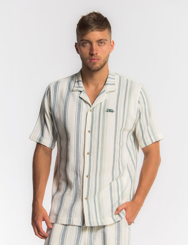 Camisa Cuello Sport manga corta Surf line crudo + verde Hombre