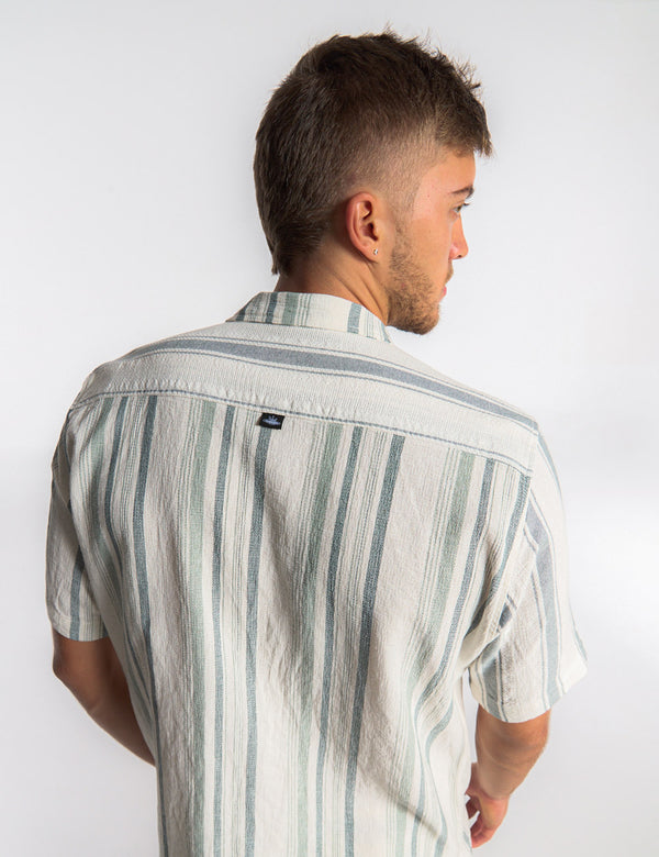 Camisa Cuello Sport manga corta Surf line crudo + verde Hombre