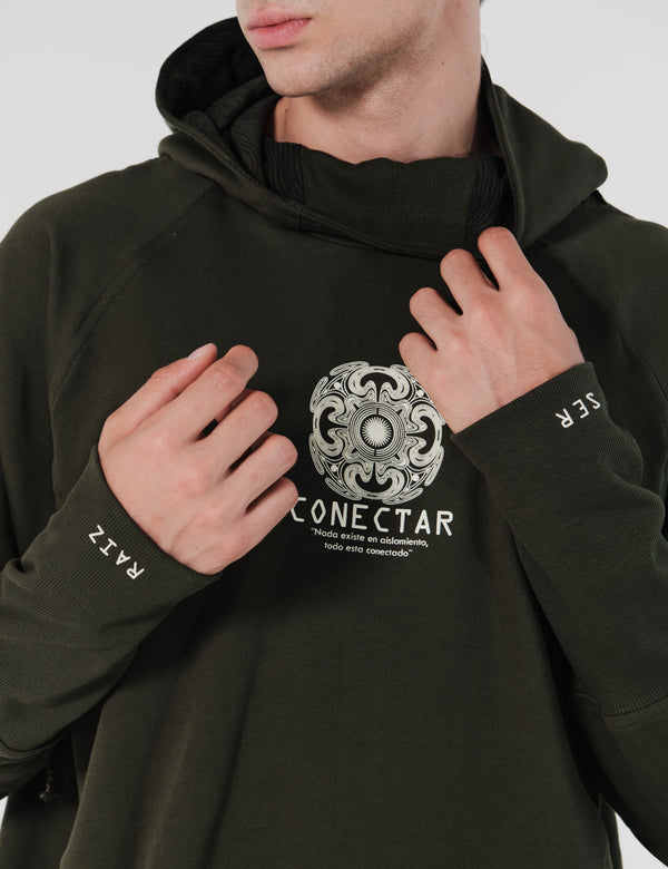 Hoodie regular fit pachacutep verde militar hombre