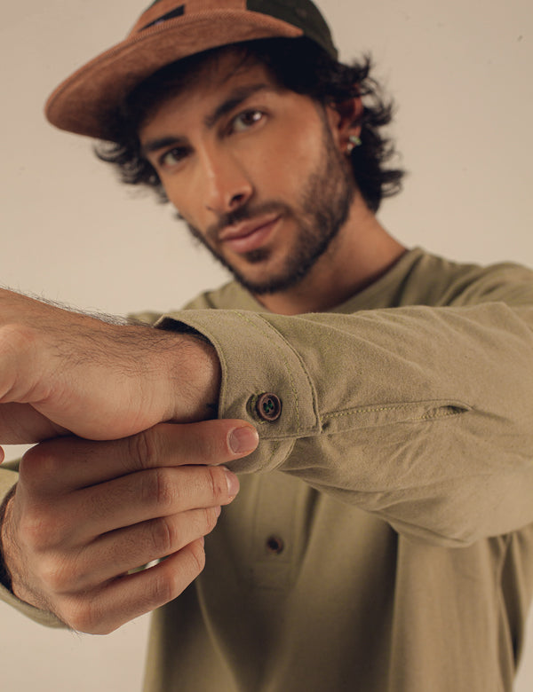 Camisa Cuello Sport manga larga Khat Verde Pistacho Hombre