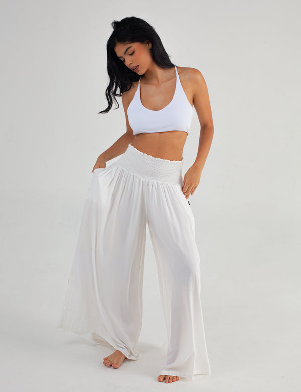Pantalón Palazzo resortado Sabina crudo Mujer