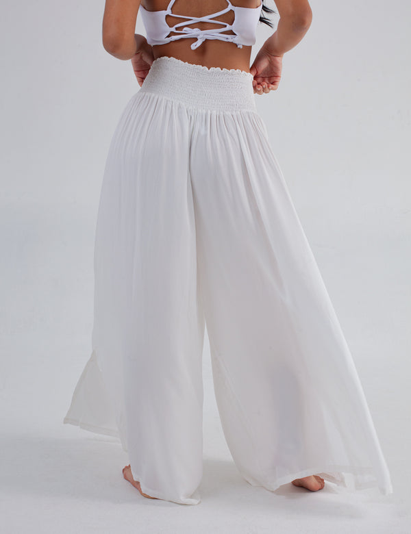 Pantalón Palazzo resortado Sabina crudo Mujer