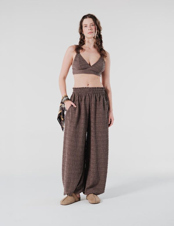 Pantalón Baggy Ondas Cafe Mujer