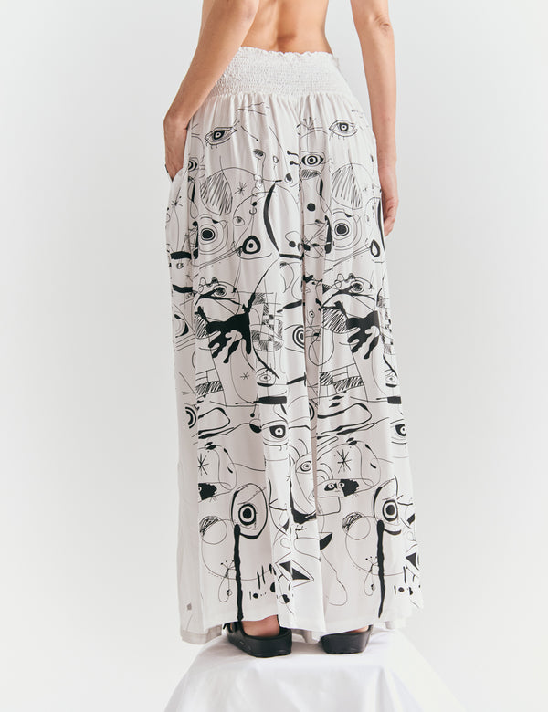 Pantalón Palazzo resortado Sabina crudo Mujer